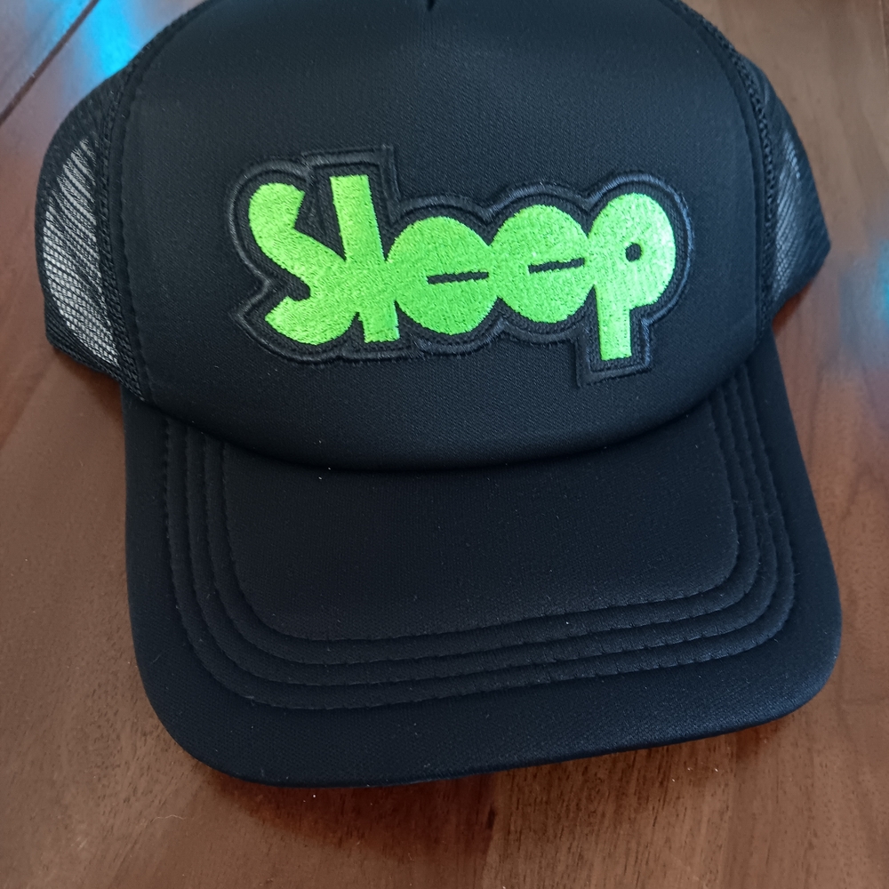 Black Trucker Hat with Neon Green 'Skeep' Patch